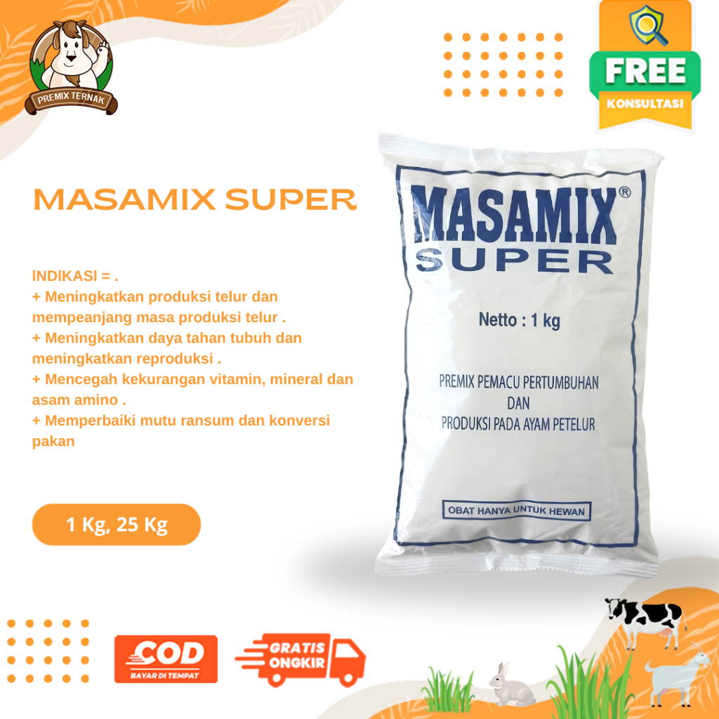 MASAMIX SUPER PETELUR 1 KG - Premix Ayam Petelur Pemacu Pertumbuhan & Produksi Telur Ayam Layer