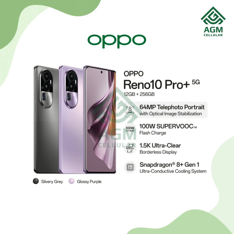HANDPHONE OPPO RENO 10 PRO+ 5G RAM 12GB/256GB (Silvery Grey & Glossy Purple)