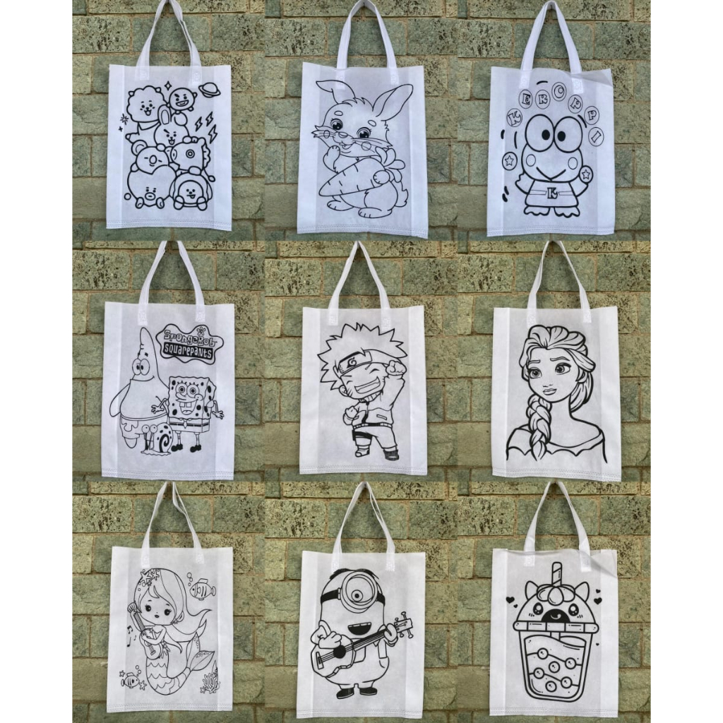 

iDk90 Paket 100 Pcs Tas Spunbond Mewarnai Tali 30x40x8 - Goodie Bag Mewarnai / Melukis Anak / Lukis