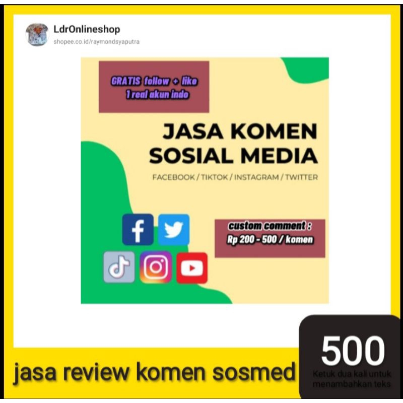JASA KOMEN SOSMED REAL AKUN PRIBADI // jasa komen sosial media // real akun