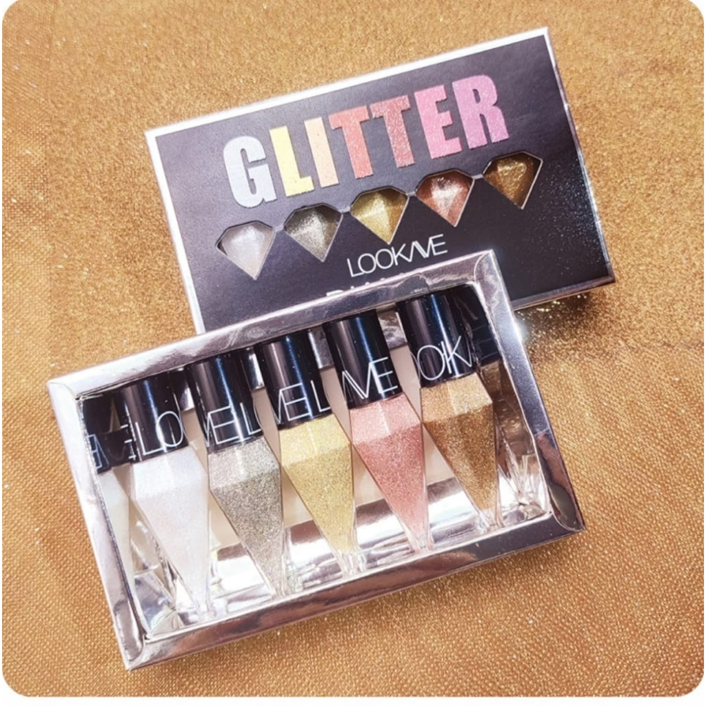 Eyeliner Cair Glitter Berlian 5 Warna, Eyeshadow Mini Tahan Lama Cepat Kering Tahan Air Emas Perak K