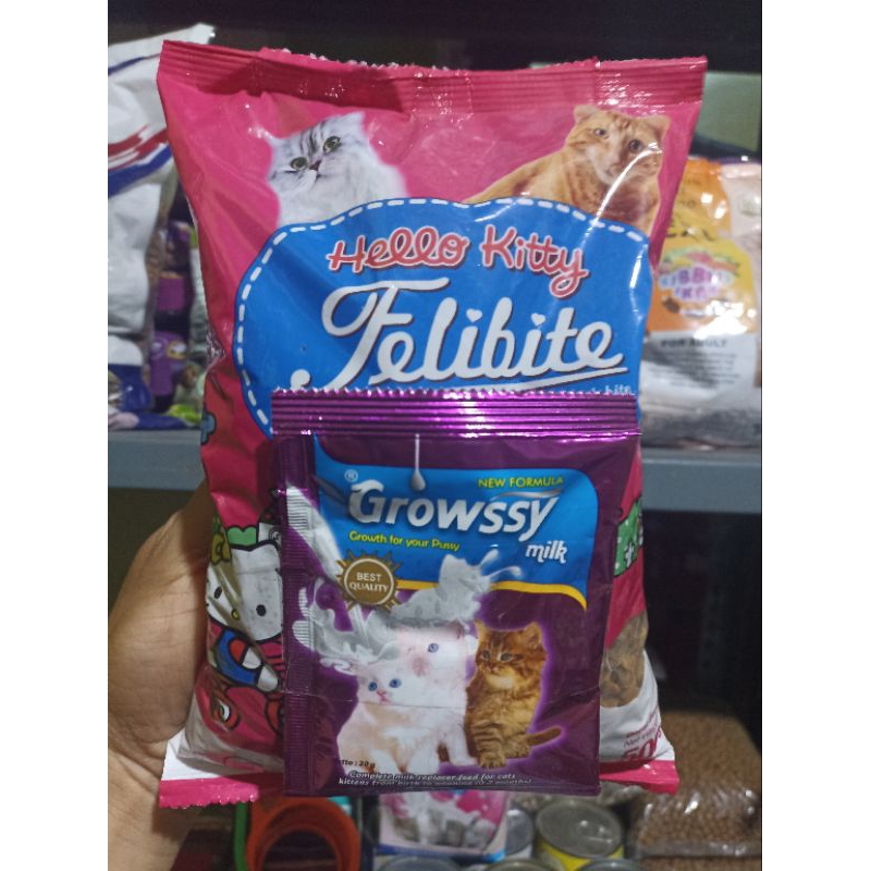 Paket Bundling Makanan Kucing Felibite tuna kibble ikan 500gr free susu Growsyy