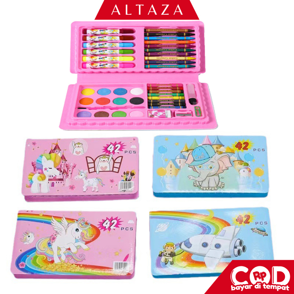 

ALTAZA COD Crayon set Pensil warna Krayon set koper Alat menggambar mewarnai 42 PCS STY11