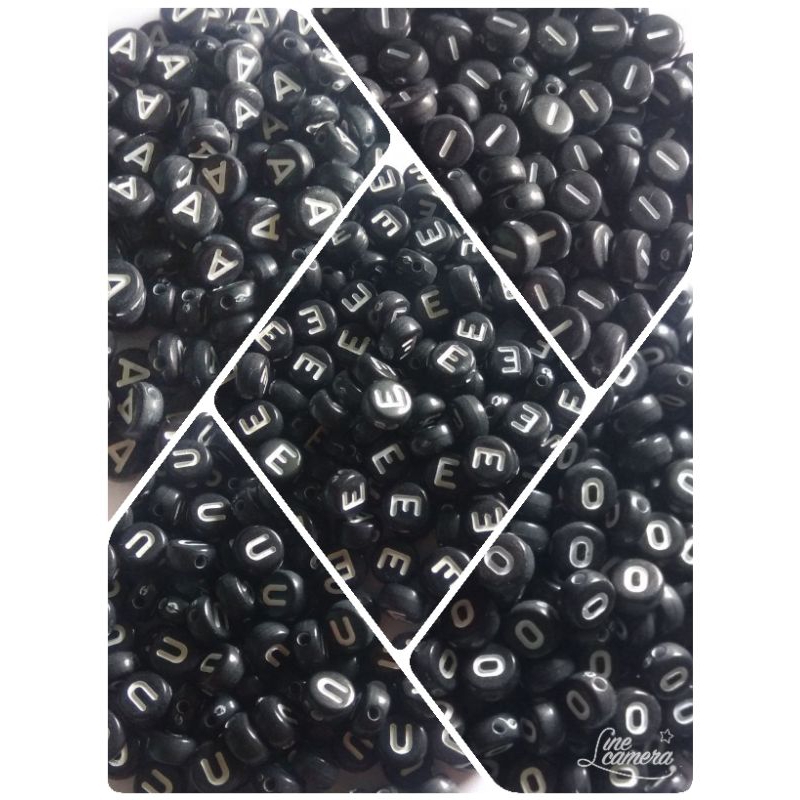 100 Biji Mote Manik Huruf Vokal AIUEO Bisa Pilih Manik huruf Bulat Vokal