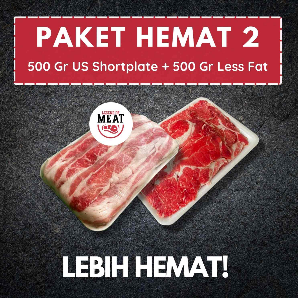 

PAKET HEMAT BBQ/GRILL 2: Kg US Beef Slice Shortplate 500 gr + Less Fat 500 gr