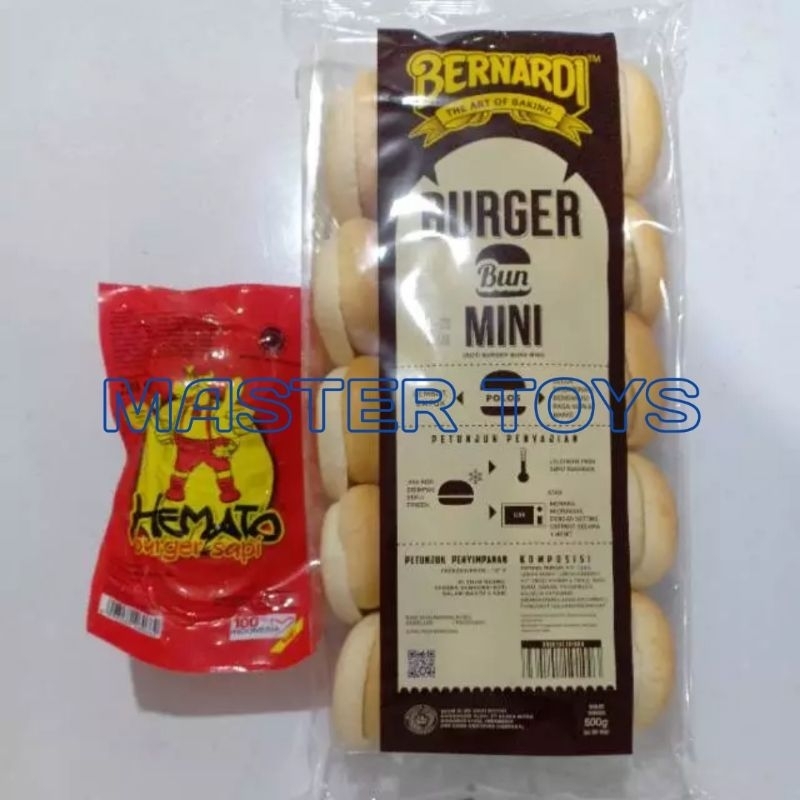 

Paket Bernardi Roti Burger Mini Polos Isi 20 500g + Burger Sapi Hemato Isi 20 280g