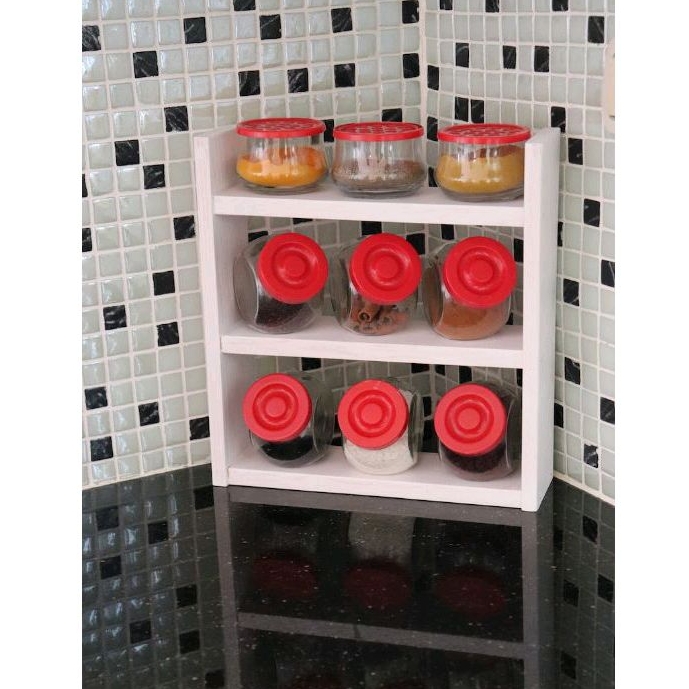 Rak Bumbu Dapur Kayu Bersusun 3 Elegan