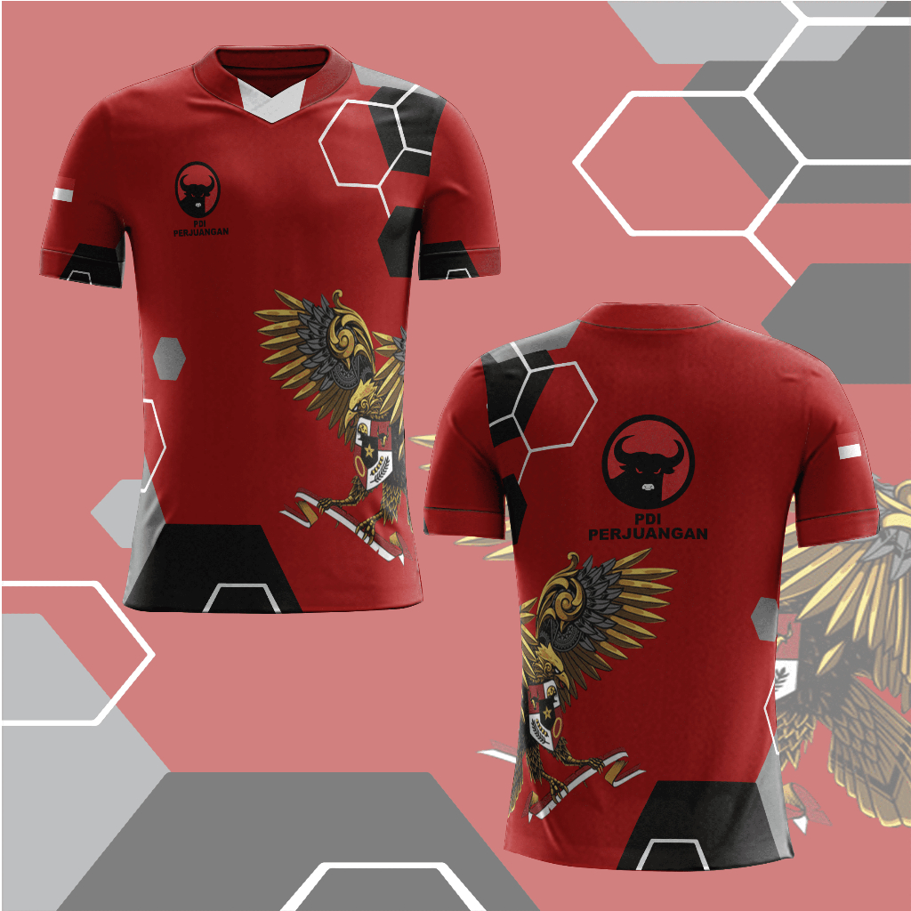 T-shirt pria baju polo jersey partai PDIP art 5 anak/dewasa Fullprint 3D terbaru 2024