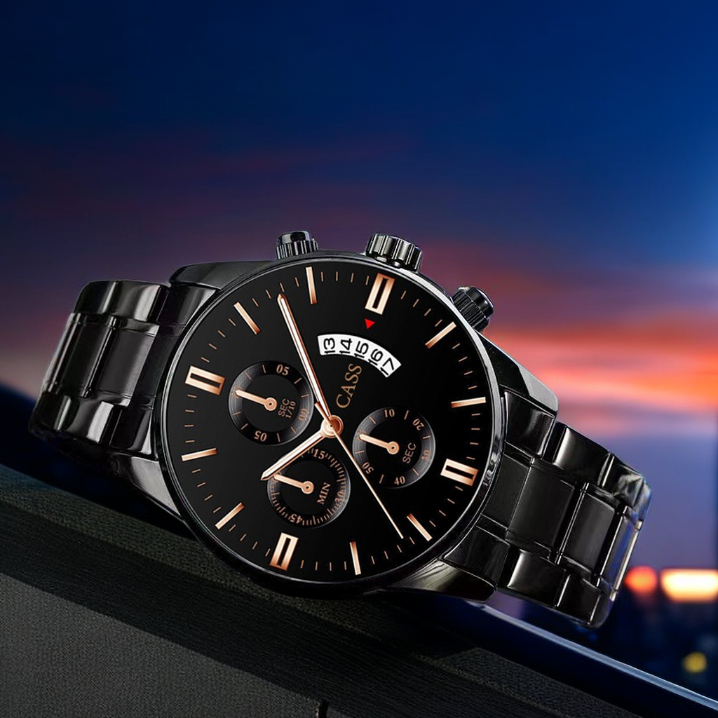 Jam Tangan Pria Asli Jam Tangan Chronograph Multifungsi Detik Lari Pria Tali Baja Tahan Karat Jam Ta