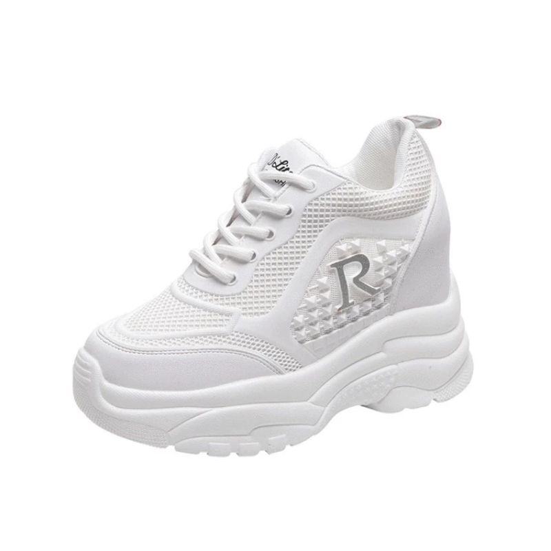 Sepatu DNY Sneakers Wanita Tinggi Sepatu Wadges Perempuan Putih Sepatu Olahraga Cewek