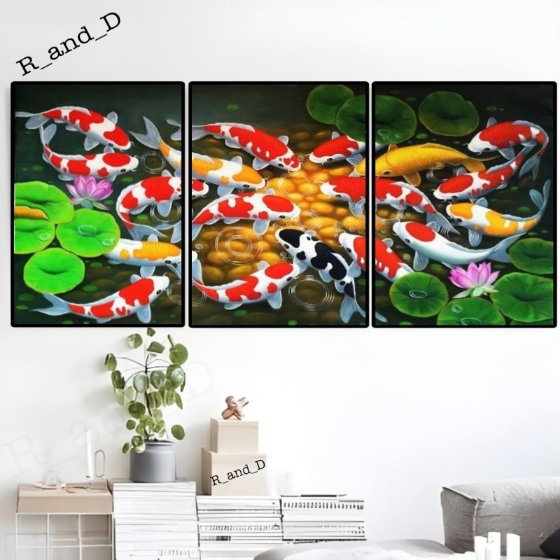 Dekorasi hiasan dinding ikan koi, poster dinding ukuran besar, hiasan dinding kamar pria wanita, luk