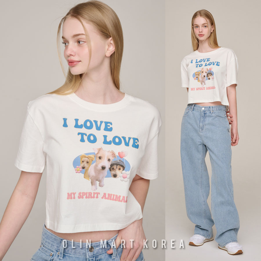 NOIRNINE Love Animal Crop T-shirts IVORY