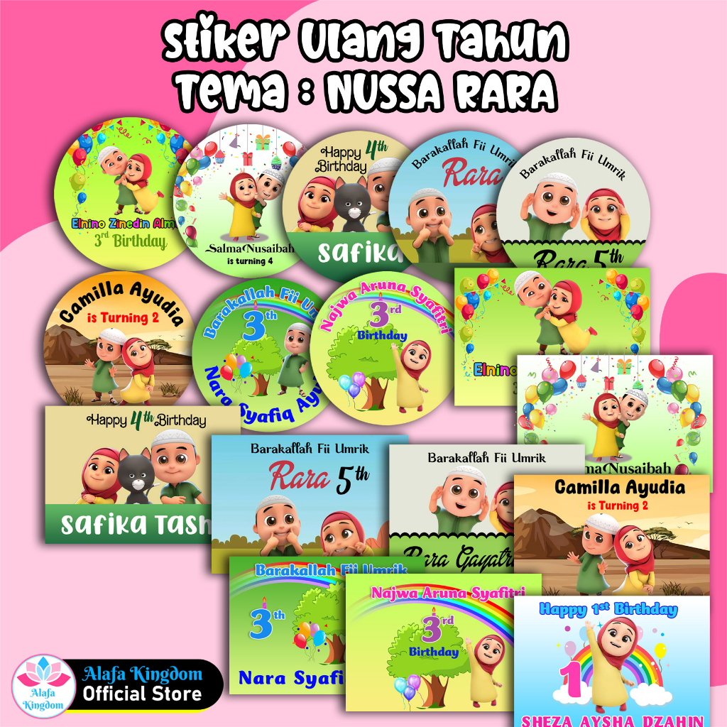 

AlafaKingdom Stiker Ulang Tahun Birthday Ultah Nussa Rara Stiker Custom