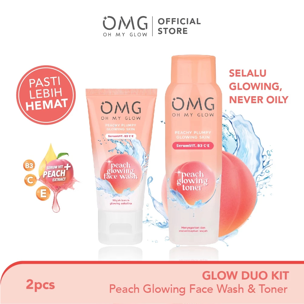 PAKET DUO COMBO OMG (OMG Peach Glowing Face Wash &amp; OMG Peach Glowing Toner)