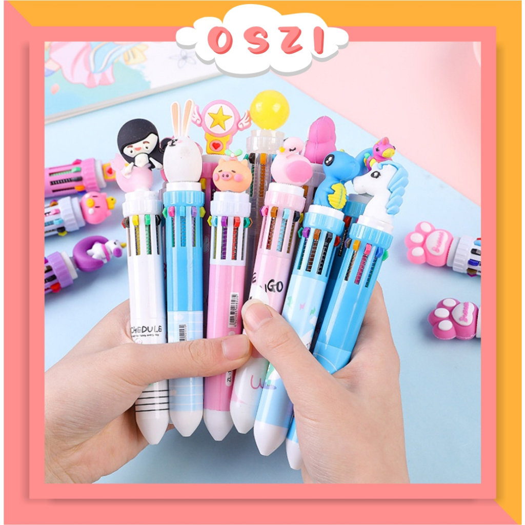 

❄OSZI❄ Pulpen 6 Warna Dino kepala Unicorn Karakter Pena Ballpoint S089