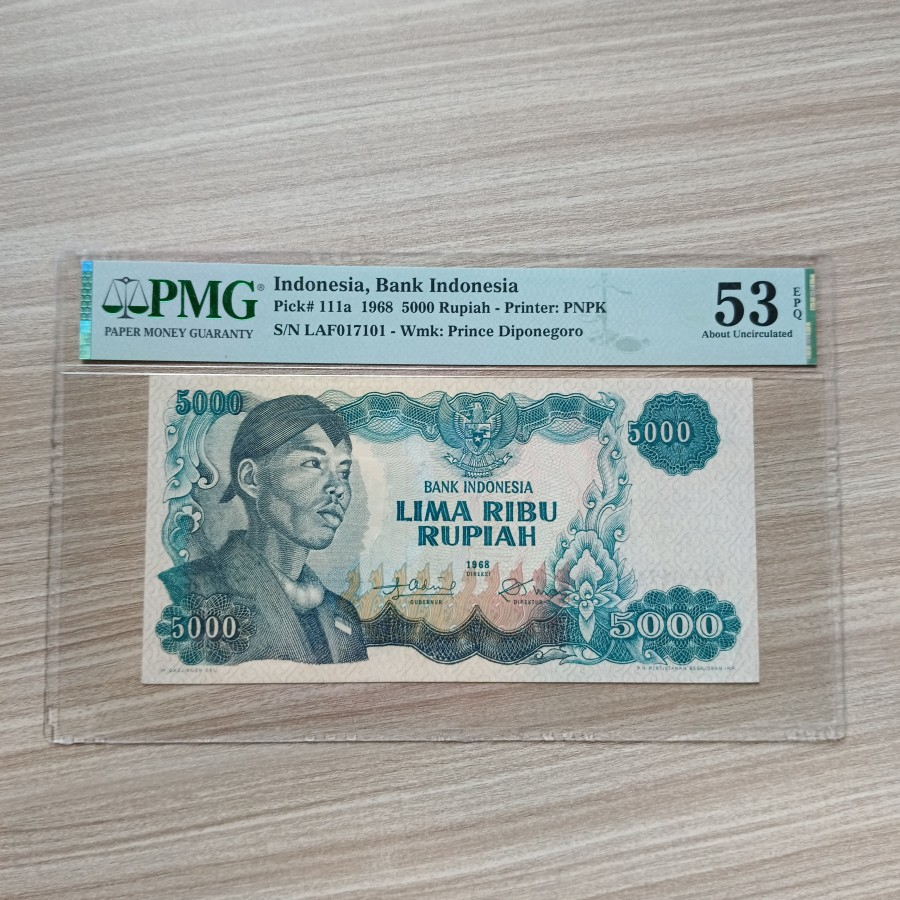 PMG Uang Kuno 5000 Rupiah Sudirman 1968 Skor 53 EPQ AUNC LANGKA