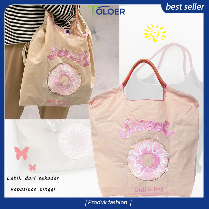 【READY】Tas Bordir Tas Belanja Bordir Donat Tas Tangan Tote Tas Kain Tas Kain Bordir (Tali bahu dijua