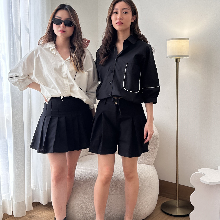 VALORE LUCY BLOUSE - Oversize Comb List Poplin Kemeja Lengan Panjang