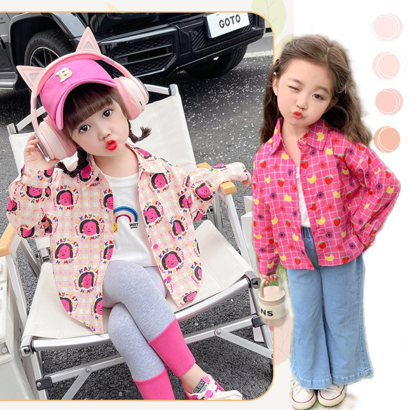 2-8Tahun Kemeja pink lengan panjang baju outer anak perempuan