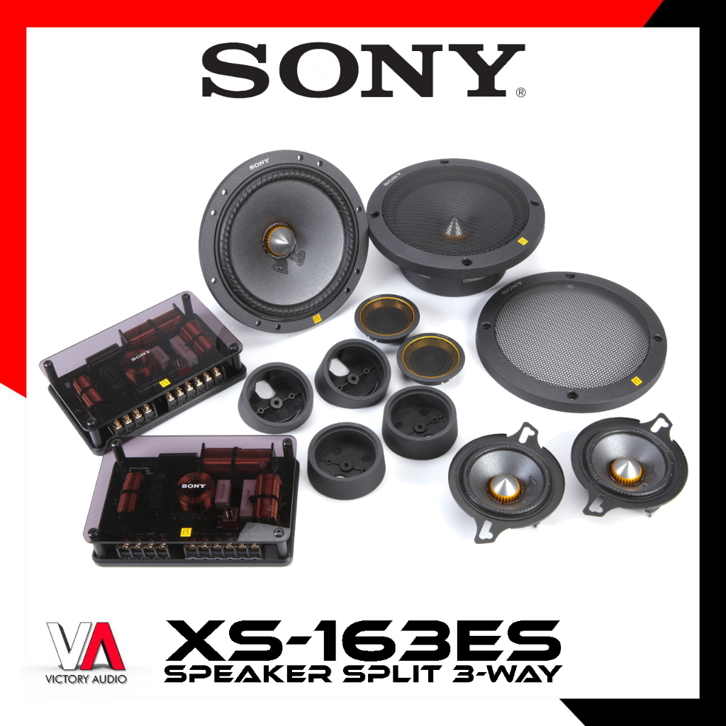 Speaker Split 3-Way SONY XS-163ES 6.5 Inch Mica Reinforced Cellular Aramid Fiber Woofer + 3 Inch Midrange + 1 Inch Synthetic Fiber Dome Tweeter + XO