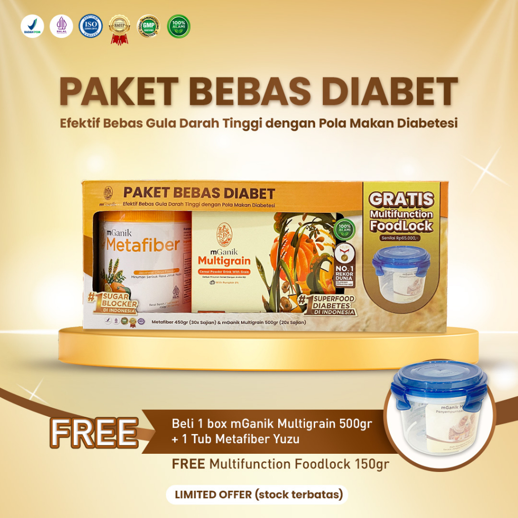 

Paket Bebas Diabet (PBD) mGanik Multigrain Labu Kuning 500gr + mGanik Metafiber Jeruk Yuzu 450gr - Suplemen Serat Diabetes Alami