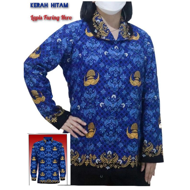 Seragam Baju KORPRI Full Furing Terbaru 2022 Kerah Hitam Batik KORPRI Baju Dinas PNS Pria Wanita Uku
