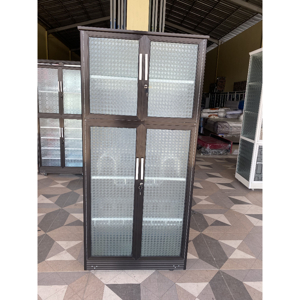 LEMARI RAK PIRING ALUMUNIUM KACA 2 PINTU