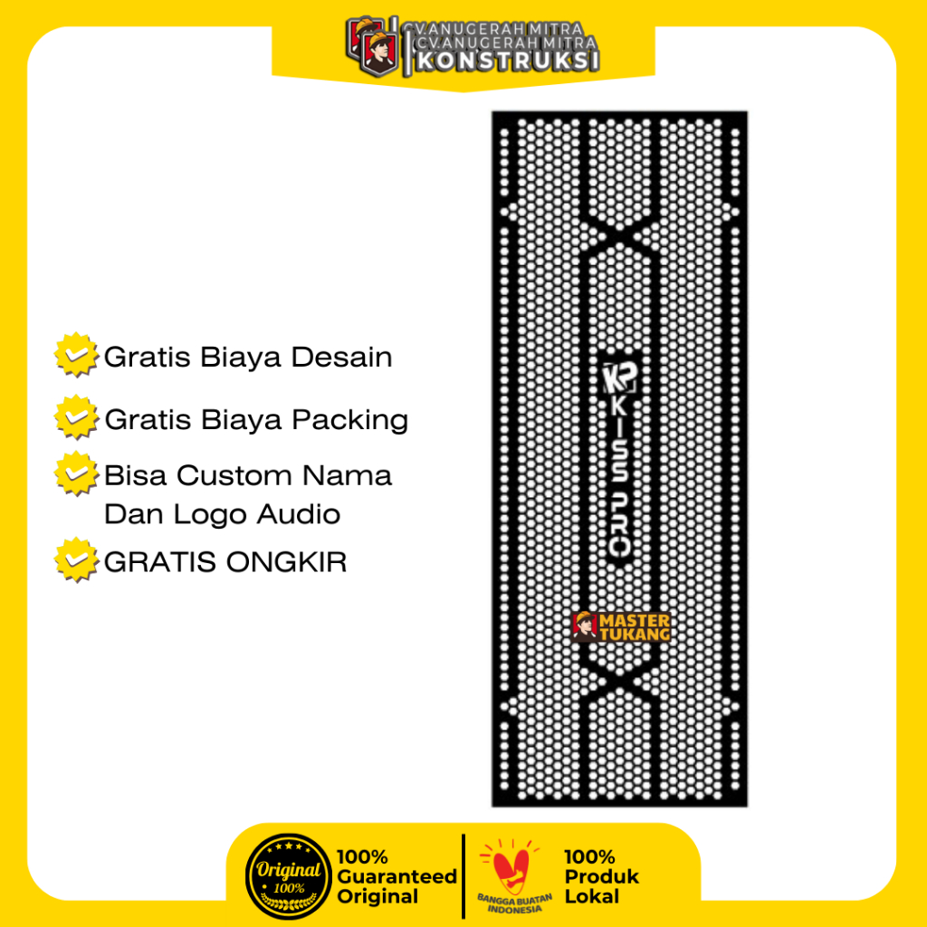 Grill sound system audio costum ukuran dan desain