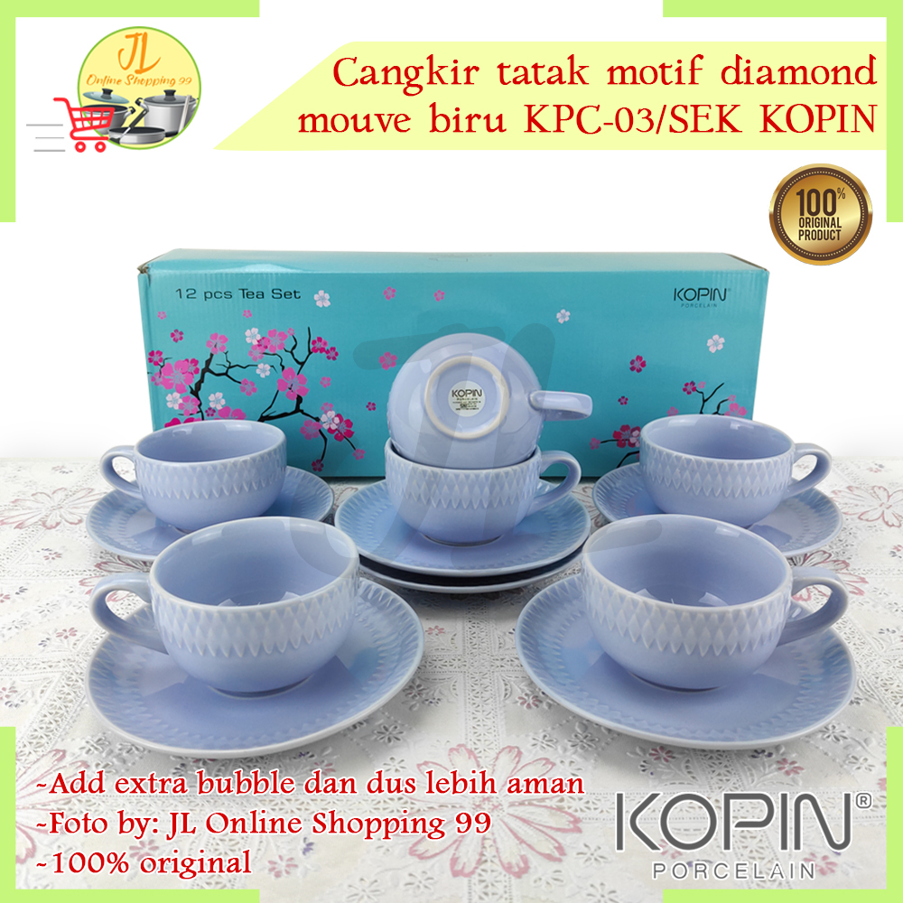 KOPIN cangkir set 6 pasang motif diamond Biru KPC-03 / coffee tea set cup and saucer