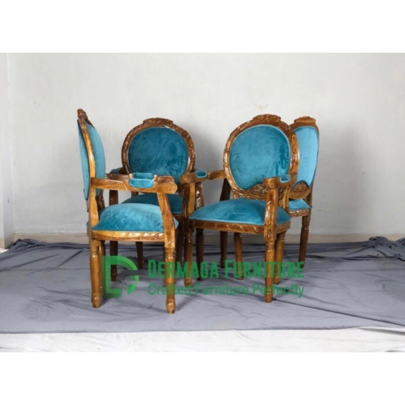 KURSI GEOR BOBOK KAYU JATI SANDRAN DUDUKAN JOK MURAH FINISHING NATURAL GLOSS KAIN BLUDRU KURSI TAMU 