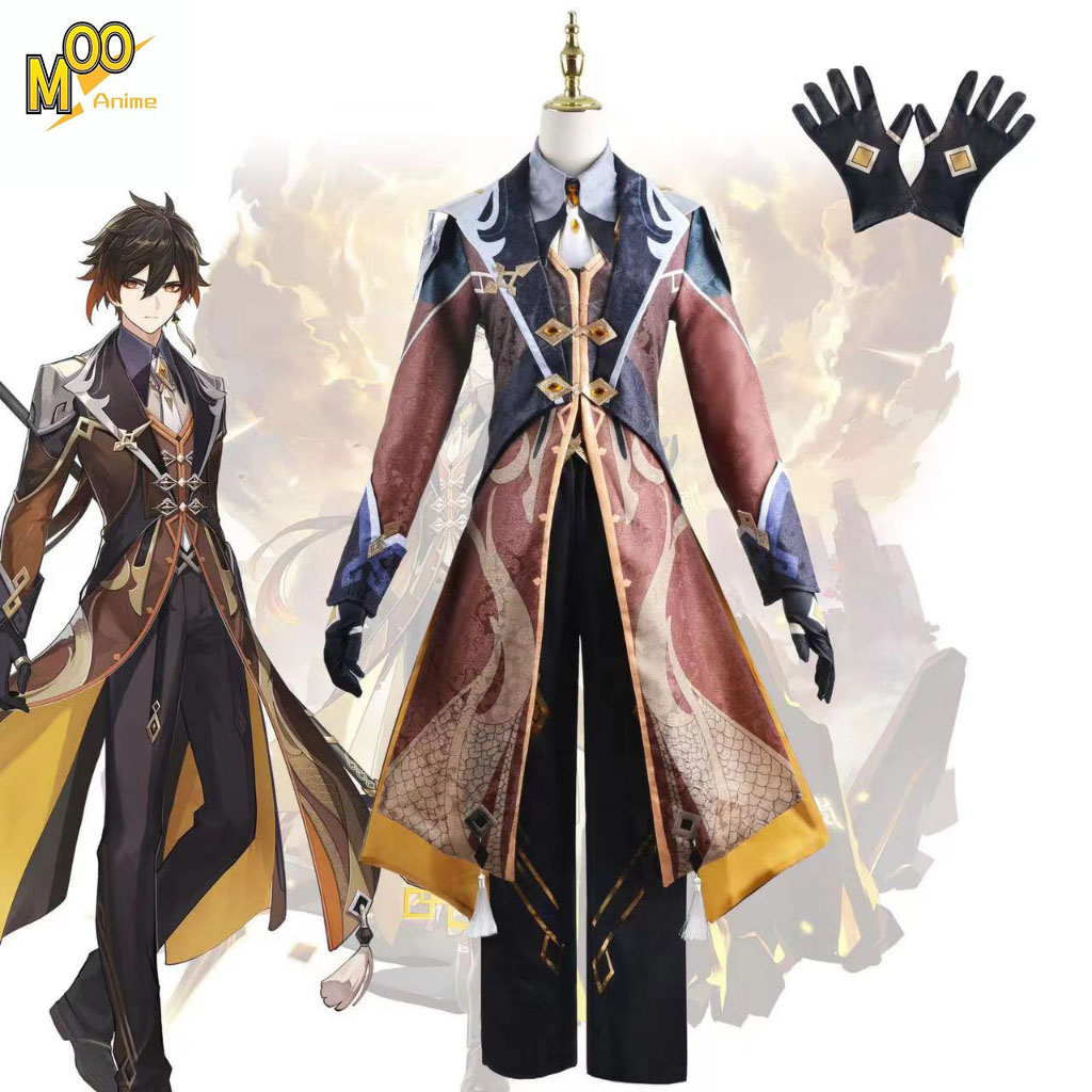 Genshin Impact Zhongli cosplay costume Zhongli full cosplay costume and wig and shoes Christmas Hall