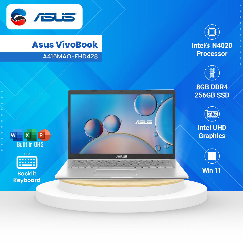 ASUS Laptop VivoBook A416MAO-FHD428 8GB/256GB Win 11 OHS Silver