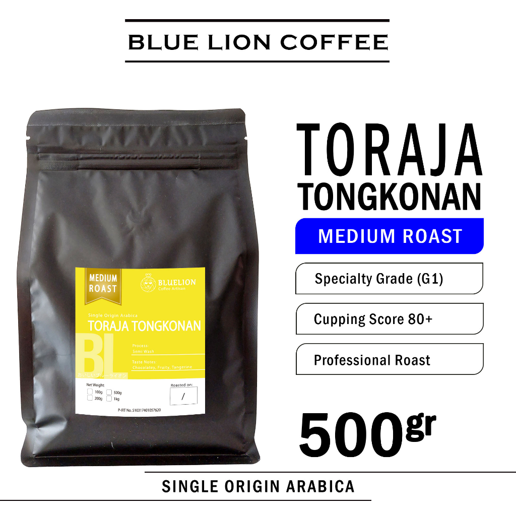 

Blue Lion Coffee Toraja Tongkonan 500 gram Medium Roast Biji Kopi Bubuk Single Origin Arabica Sapan