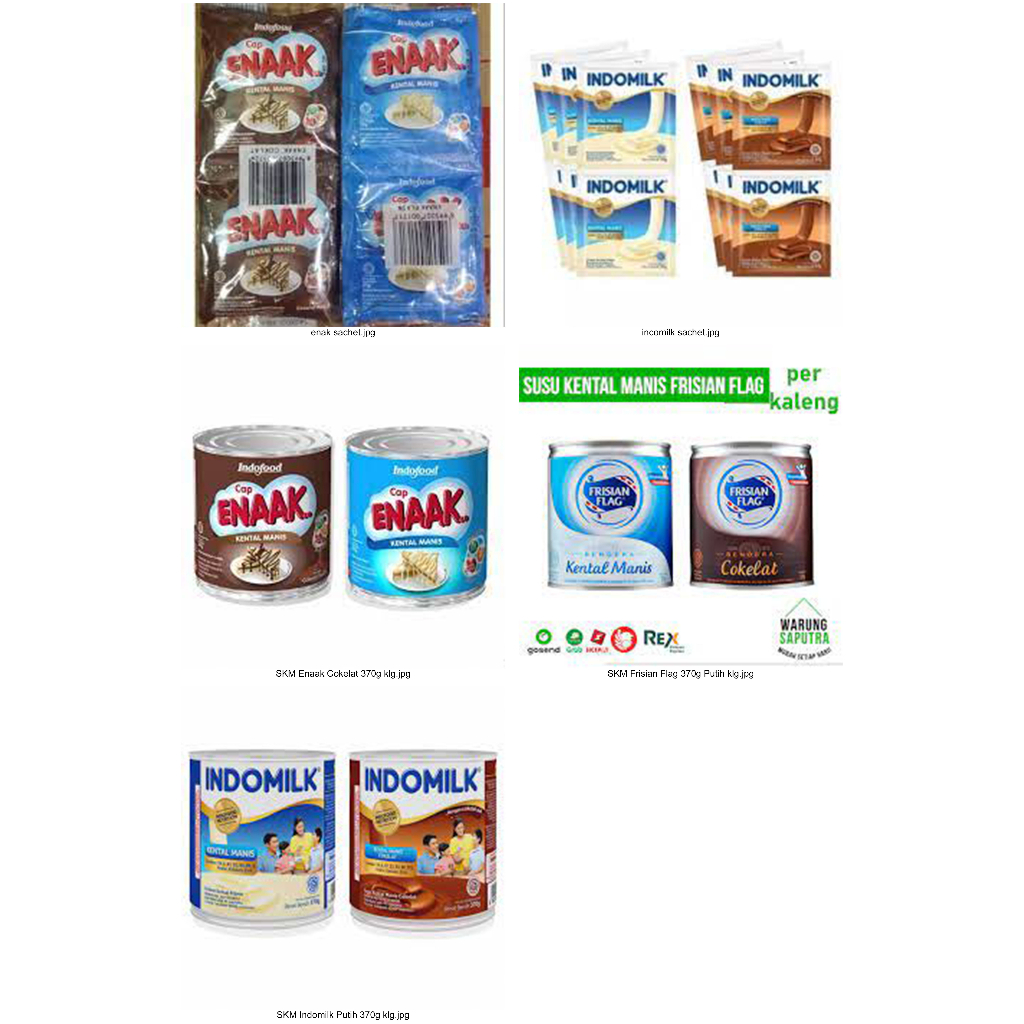 

indomilk sachet , enak sachet , enak kaleng , indomilk kaleng , frisian flag kaleng