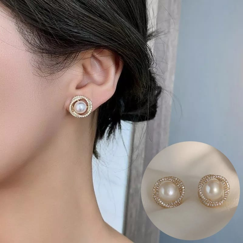 ANTING MUTIARA PEARL KOREAN STYLE SIMPLE ELEGAN ANTING TUSUK BULAT ANTING HIJAB GIWANG ANTING PESTA 
