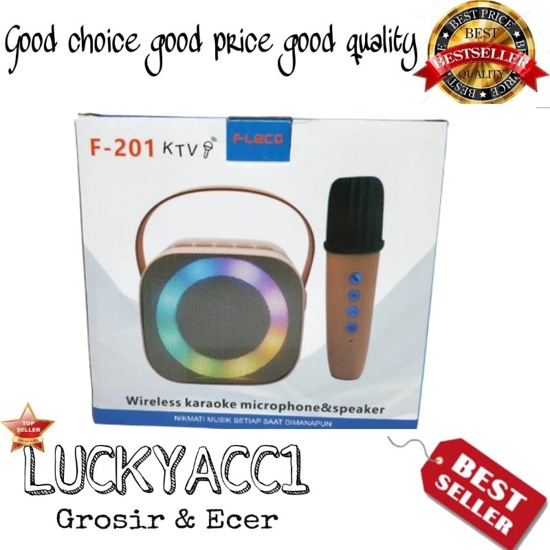 LC - Fleco F-201 KTV Mini Speaker Bluetooth Portable Free Microphone Wireless Music Box Mic MultiFun