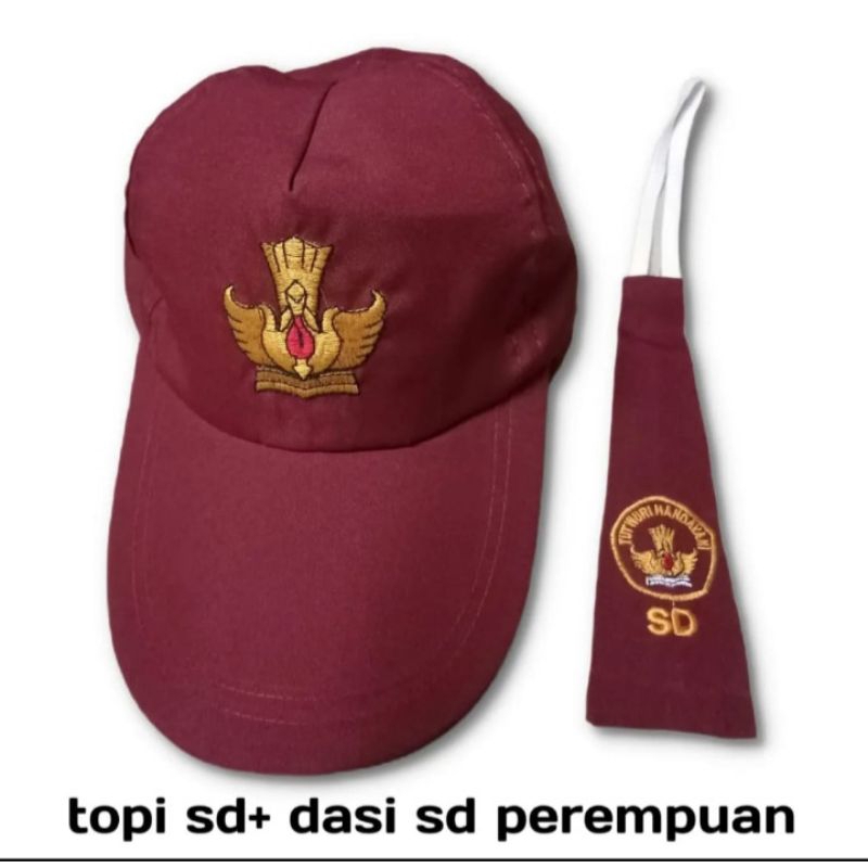 Topi Anak Sekolah Topi SD Merah Merah Bordir+Dasi SD Merah Merah Bordir Laki-Laki Dan perempuan bela