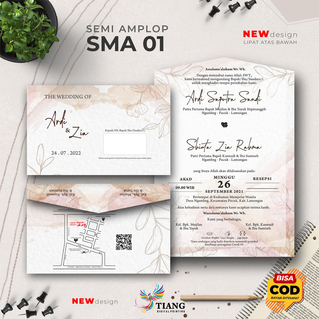 SMA 01 || UNDANGAN NIKAH SEMI AMPLOP || UNDANGAN PERNIKAHAN MINIMALIS SEMI AMPLOP JASMINE