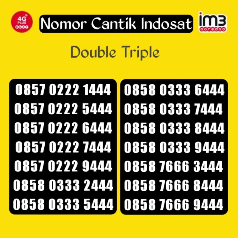 Nomor Cantik Indosat IM3 Triple 444 Super Double triple 222 333 ekor 444 1444 5444 6444 7444 8444 94
