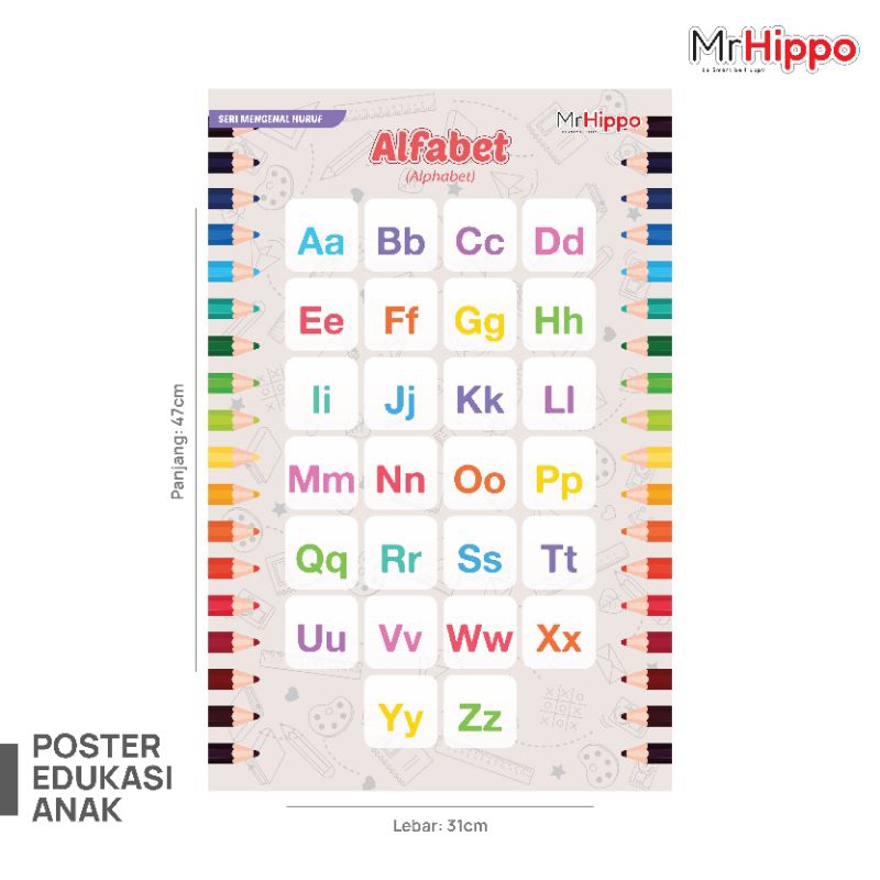mrhippo poster edukasi belajar alfabet poster alphabet poster pembelajaran anak