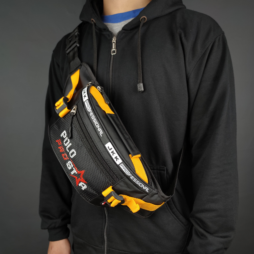 Tas Pria Waistbag Bahan Nilon Parasut Waterproof Polo Prostar Tas Selempang Bahu