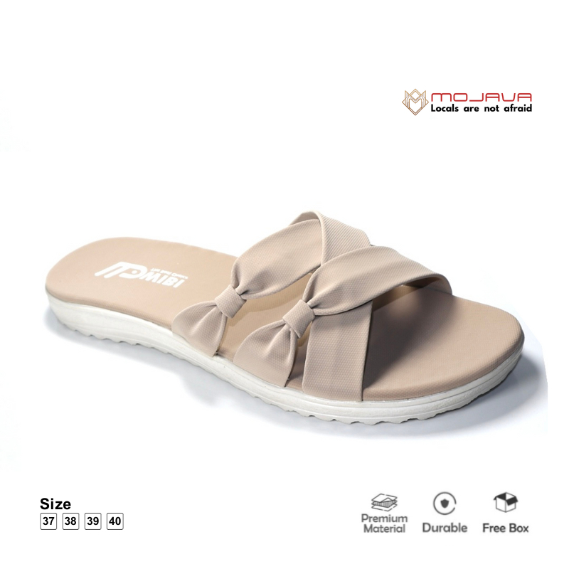 MOJAVA x WIBI Sandal Casual Selop Pita Wanita Kekinian Wibi W03-02 Cream