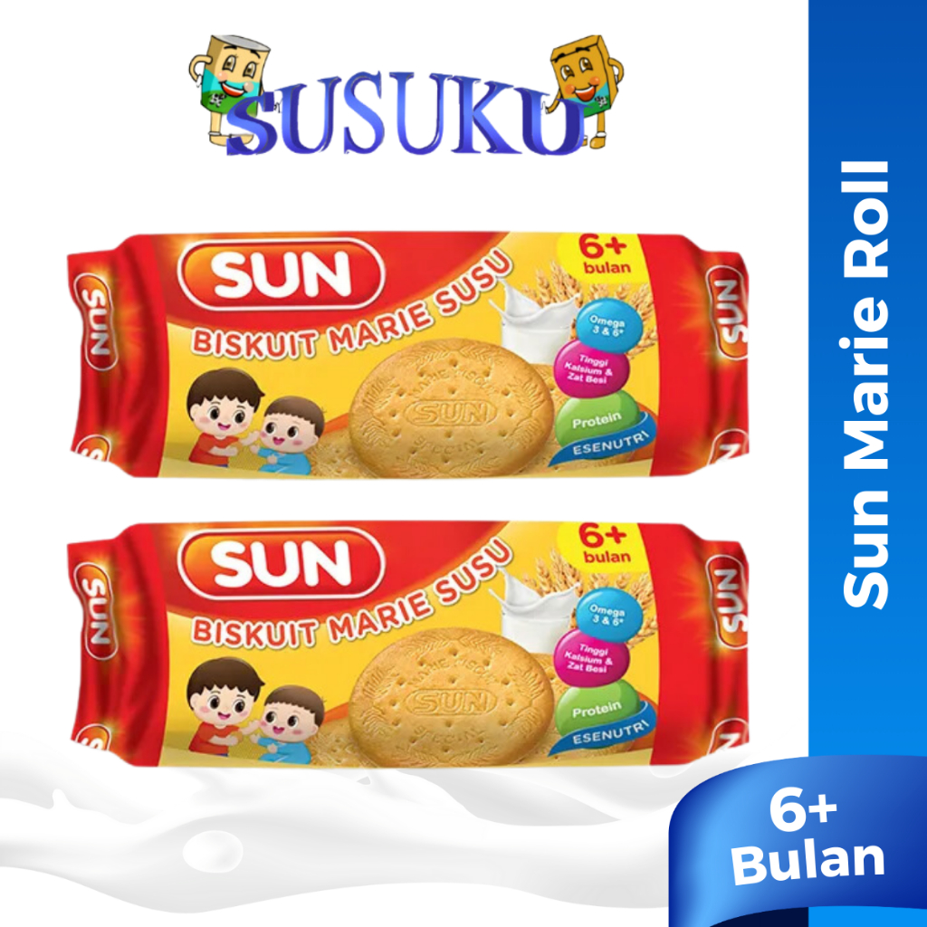 Sun Biskuit Marie Susu Roll Snack Makanan MPASI Bayi 6+ Bulan 80gr/150gr