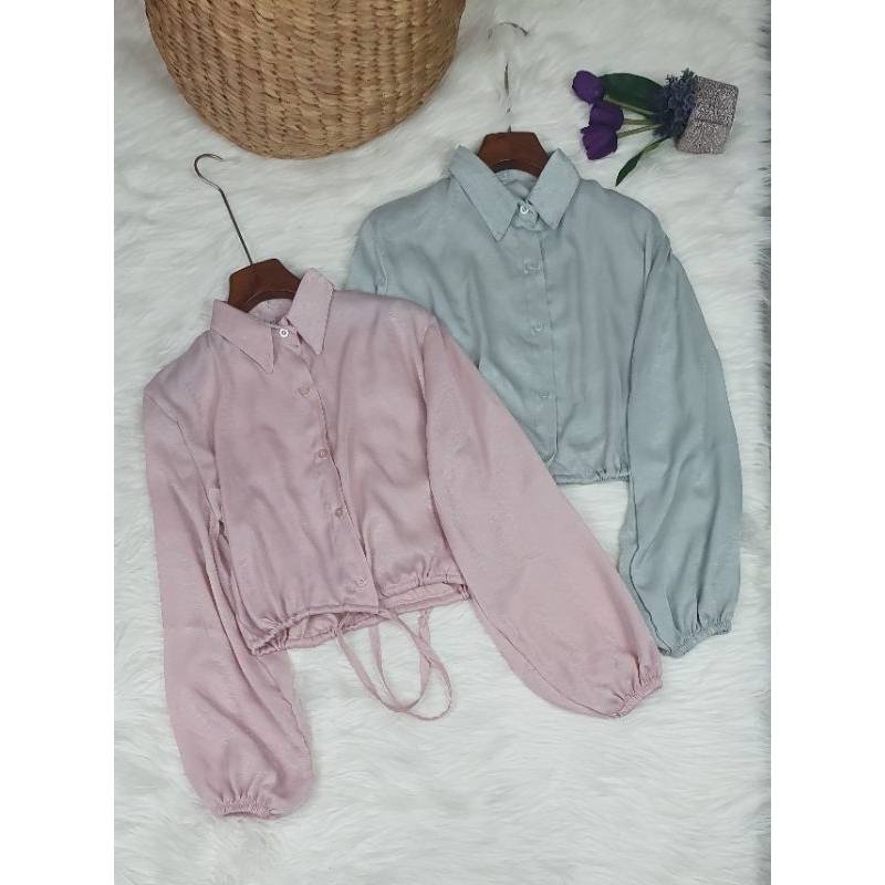Atasan wanita/kemeja wanita/kemeja crop serut/ kemeja fashion