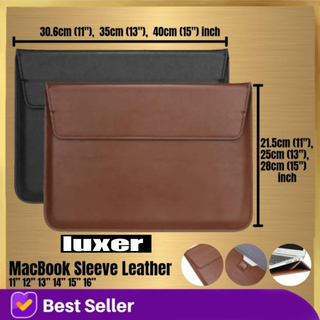 TAS MACBOOK AIR 11 12 INCH SLEEVE TAS LEATHER CASE KULIT COVER LAPTOP VERTICAL