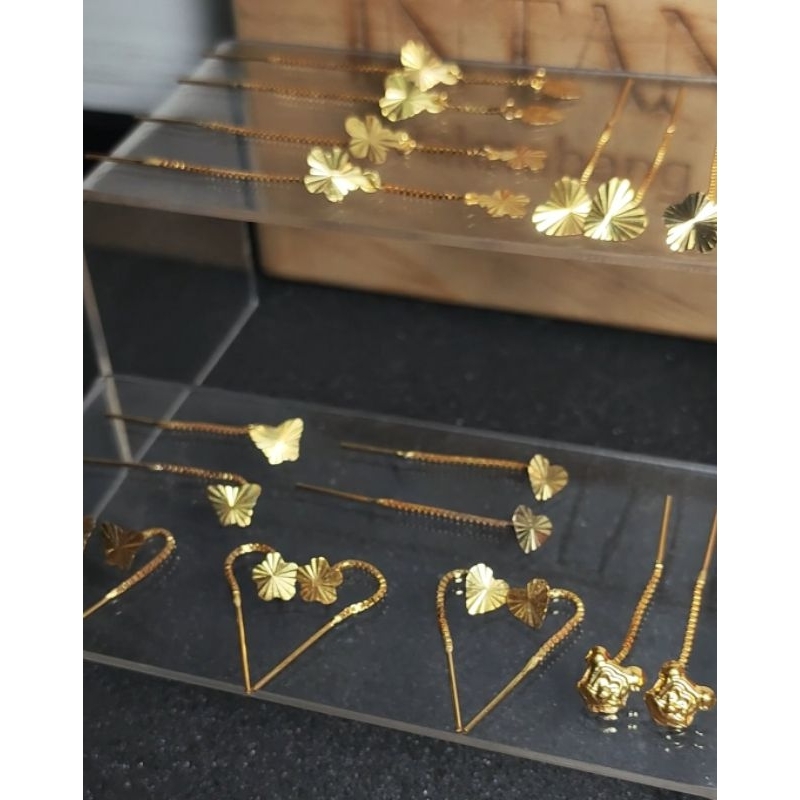 Anting tindik jarum love, bunga, kupu kupu, Miki mickey mouse emas dewasa & anak 16k asli 0.5gr & 1 