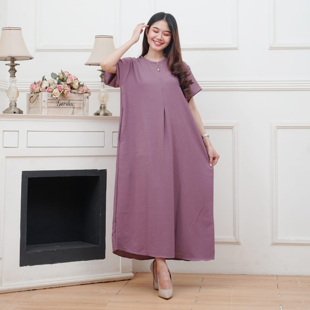 Terbaru Daster Polos Kekinian Lengan Pendek Panjang Semata Kaki Bahan Crinkle Jumbo LD 120