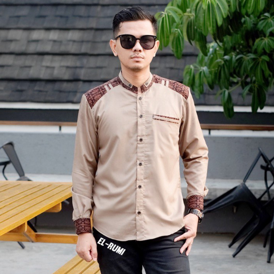 TERLARIS Kemeja Koko Pria Lengan Panjang Adidas Kombinasi Batik Terbaru Original ELRUMI