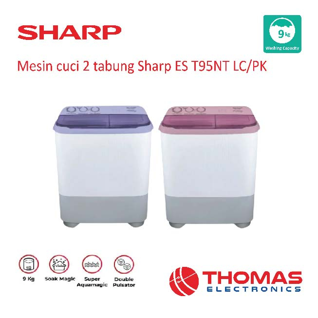 Mesin Cuci 2 Tabung Sharp 9 Kg EST95NT EST 95 NT LC PK Garansi Resmi