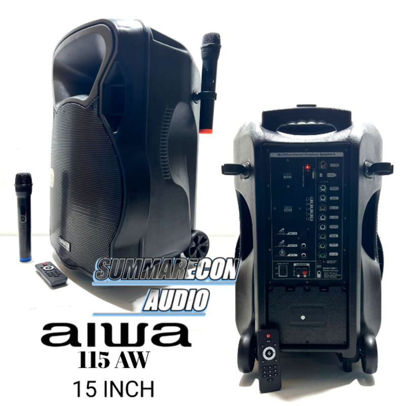 Speaker Portable Aiwa 115 AW Speaker 15 Inch 2Mic Handheld Bluetooth